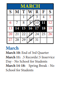 District School Academic Calendar for Eugene Ware Elem for March 2022