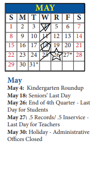 District School Academic Calendar for Arrowhead Middle for May 2022