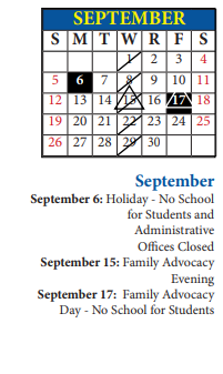 District School Academic Calendar for Grant Elem for September 2021