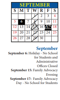 District School Academic Calendar for Wm A White Elem for September 2021
