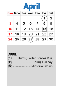 District School Academic Calendar for Southeast High for April 2022