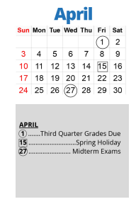 District School Academic Calendar for Milton Moore Elementary for April 2022