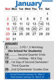 District School Academic Calendar for Milton Moore Elementary for January 2022