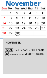District School Academic Calendar for Trailwoods Environmental Elementary for November 2021