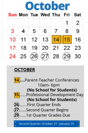 District School Academic Calendar for East Elementary for October 2021