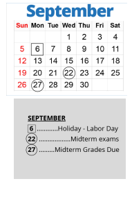 District School Academic Calendar for Fairview Alternative for September 2021