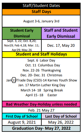District School Academic Calendar Legend for Karnes Co Acad
