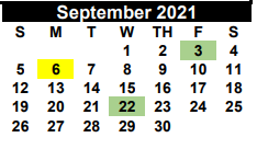 District School Academic Calendar for Karnes Co Acad for September 2021