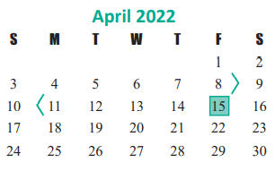 District School Academic Calendar for Katy High School for April 2022