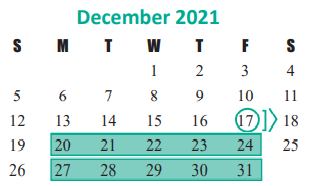 District School Academic Calendar for West Memorial Elementary for December 2021