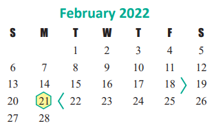 District School Academic Calendar for Opport Awareness Ctr for February 2022