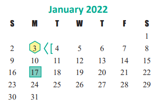 District School Academic Calendar for Robert King Elementary School for January 2022