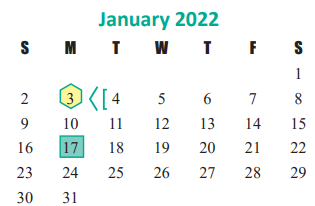 District School Academic Calendar for WoodCreek Elementary for January 2022