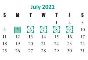 District School Academic Calendar for Rodger & Ellen Beck Junior High for July 2021