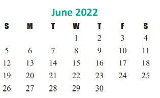 District School Academic Calendar for James E Williams Elementary for June 2022