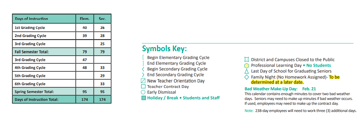 District School Academic Calendar Key for Katy Elementary