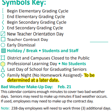 District School Academic Calendar Legend for Robert King Elementary School