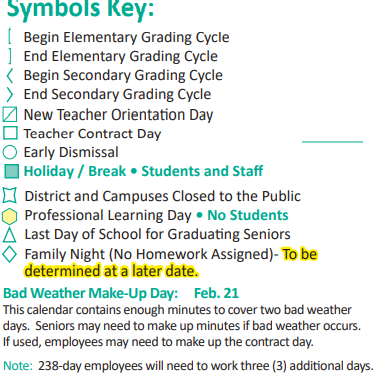 District School Academic Calendar Legend for West Memorial Elementary