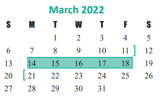 District School Academic Calendar for Cimarron Elementary for March 2022