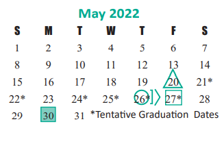 District School Academic Calendar for Maurice L Wolfe Elementary for May 2022