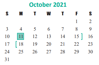 District School Academic Calendar for West Memorial Junior High for October 2021