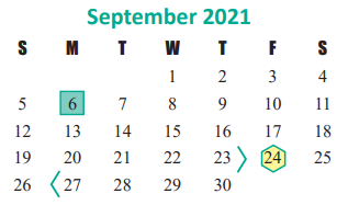 District School Academic Calendar for Cimarron Elementary for September 2021