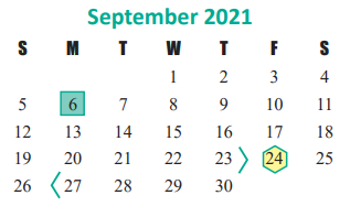 District School Academic Calendar for Alternative School Of Choice for September 2021