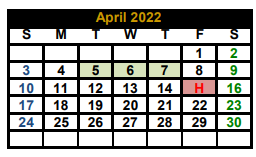 District School Academic Calendar for Alternative Learning Center for April 2022
