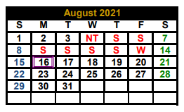 District School Academic Calendar for Alternative Learning Center for August 2021