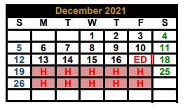 District School Academic Calendar for Monday Primary for December 2021