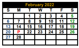 District School Academic Calendar for Monday Primary for February 2022