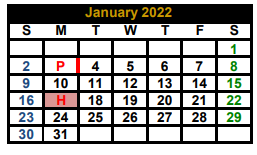 District School Academic Calendar for Kaufman H S for January 2022