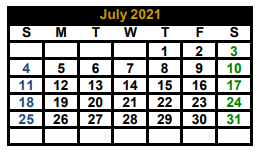 District School Academic Calendar for Alternative Learning Center for July 2021