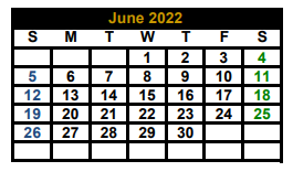District School Academic Calendar for Monday Primary for June 2022