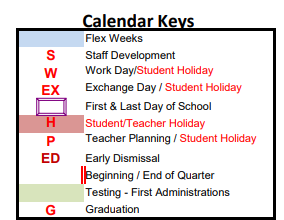 District School Academic Calendar Legend for Lucille Nash Intermediate