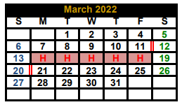 District School Academic Calendar for Monday Primary for March 2022