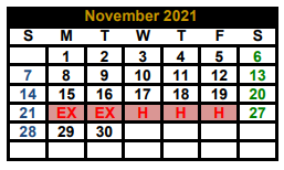 District School Academic Calendar for Monday Primary for November 2021