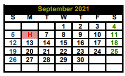 District School Academic Calendar for Monday Primary for September 2021