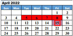 District School Academic Calendar for Alter Learning Ctr for April 2022