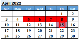 District School Academic Calendar for Wanda R Smith High School for April 2022