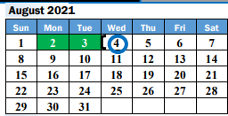 District School Academic Calendar for Keene Elementary for August 2021