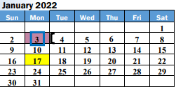 District School Academic Calendar for Keene Intermediate for January 2022