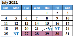 District School Academic Calendar for Keene Jjaep for July 2021