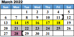 District School Academic Calendar for Wanda R Smith High School for March 2022