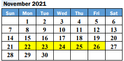 District School Academic Calendar for Keene Elementary for November 2021