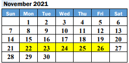 District School Academic Calendar for Wanda R Smith High School for November 2021