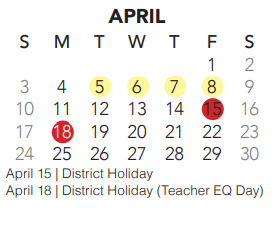 District School Academic Calendar for New Direction Lrn Ctr for April 2022