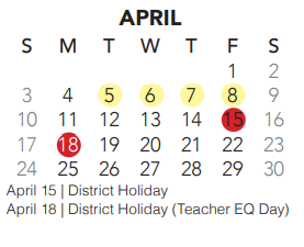 District School Academic Calendar for Lone Star Elementary for April 2022