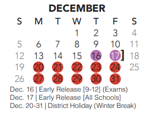 District School Academic Calendar for Keller High School for December 2021