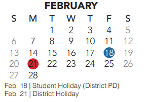 District School Academic Calendar for Lone Star Elementary for February 2022